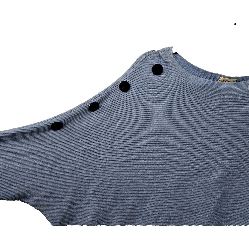 Greige Ribbed Dolman Sweater Womens Size L Side Buttons Long Sleeves Light Blue - Picture 3 of 7